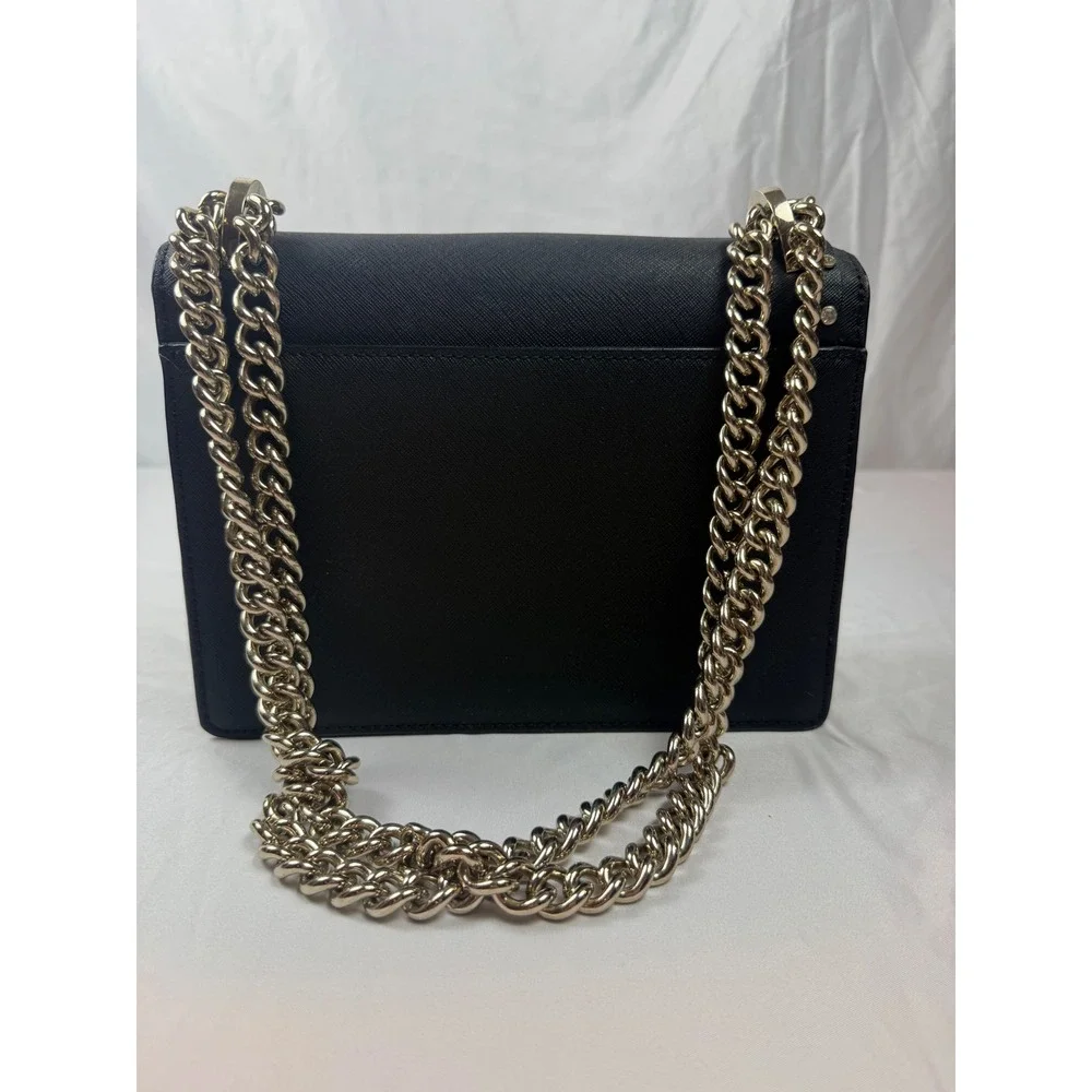 Kate Spade New York Black Saffiano Bow Studded Chain Crossbody Bag #mc